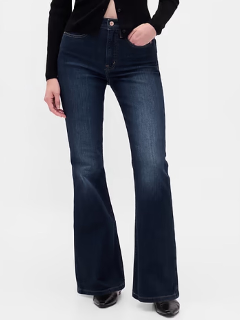 GAP 70s Flare High Rise Jeans Women's 28 Petite Retro Dark Wash Demin